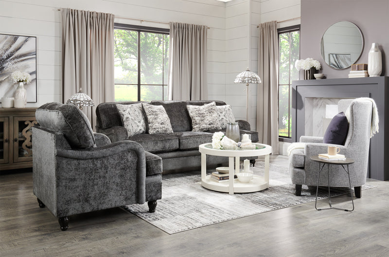 Sofa Bellmont de 89 po fabriqué au Canada en tissu de chenille avec coussins réversibles et pattes en bois - gris anthracite