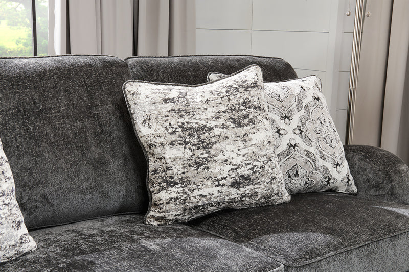 Sofa Bellmont de 89 po fabriqué au Canada en tissu de chenille avec coussins réversibles et pattes en bois - gris anthracite
