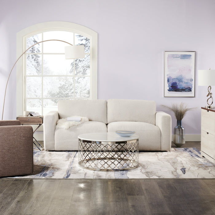 Table de salon ronde somptueuse Belle de 36 po - dessus en marbre blanc avec base en acier inoxydable