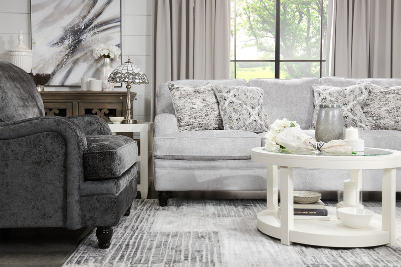 Sofa Bellmont de 89 po fabriqué au Canada en tissu de chenille avec coussins réversibles et pattes en bois - gris platine