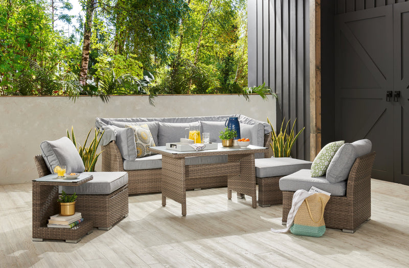 Ensemble de conversation Bermuda 6 pièces avec toit pour la terrasse à l’extérieur - osier en résine tressé à la main, résistant aux rayons UV et aux intempéries - gris