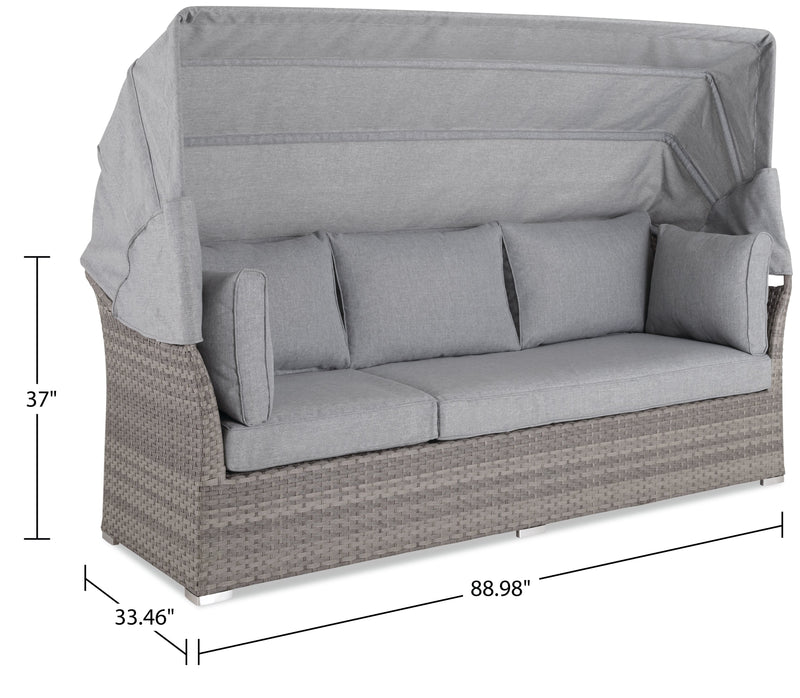 Ensemble de conversation Bermuda 6 pièces avec toit pour la terrasse à l’extérieur - osier en résine tressé à la main, résistant aux rayons UV et aux intempéries - gris