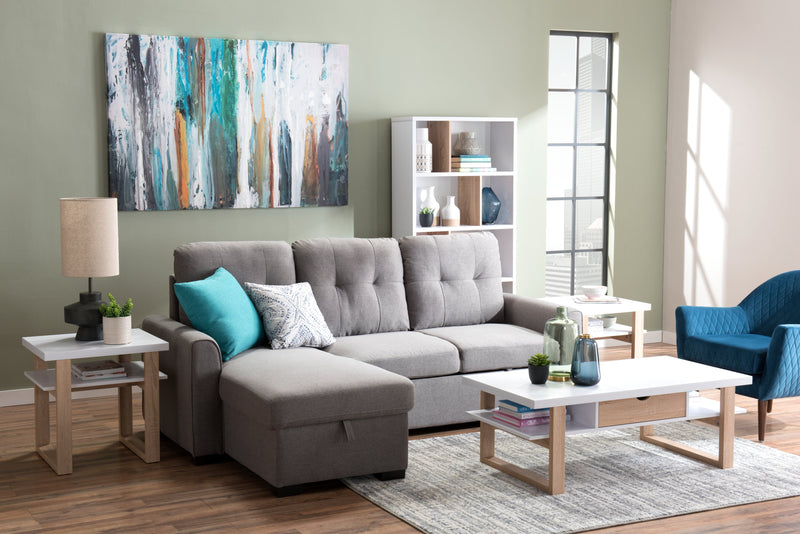 Bibliothèque Bremen de 32,75 po avec 4 tablettes décalées - blanche et brun clair 