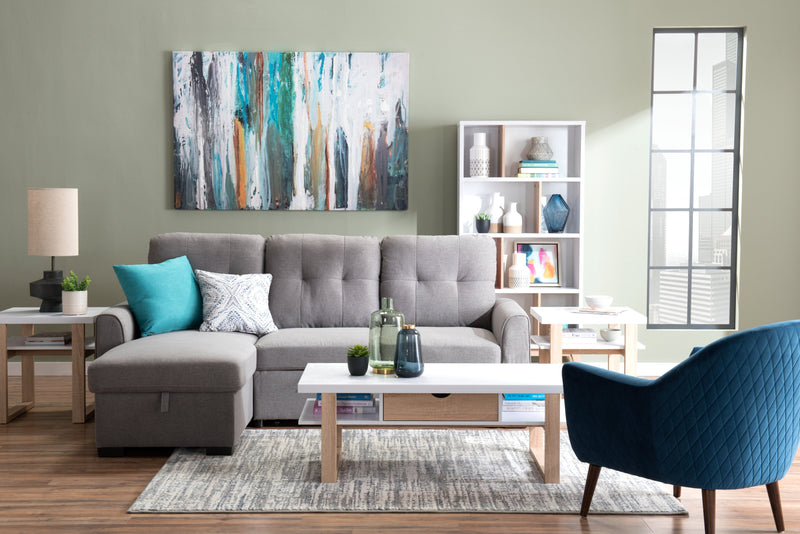 Bibliothèque Bremen de 32,75 po avec 4 tablettes décalées - blanche et brun clair 