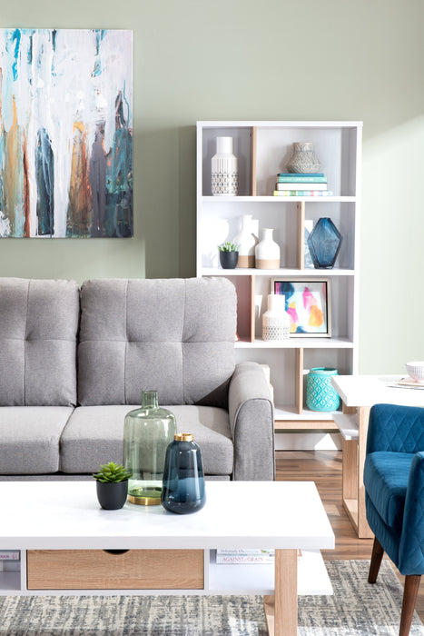 Bibliothèque Bremen de 32,75 po avec 4 tablettes décalées - blanche et brun clair 