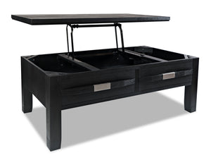 Table à café rustique Bronx de 48 po avec dessus relevable, rangement, tablette et roulettes - bois anthracite