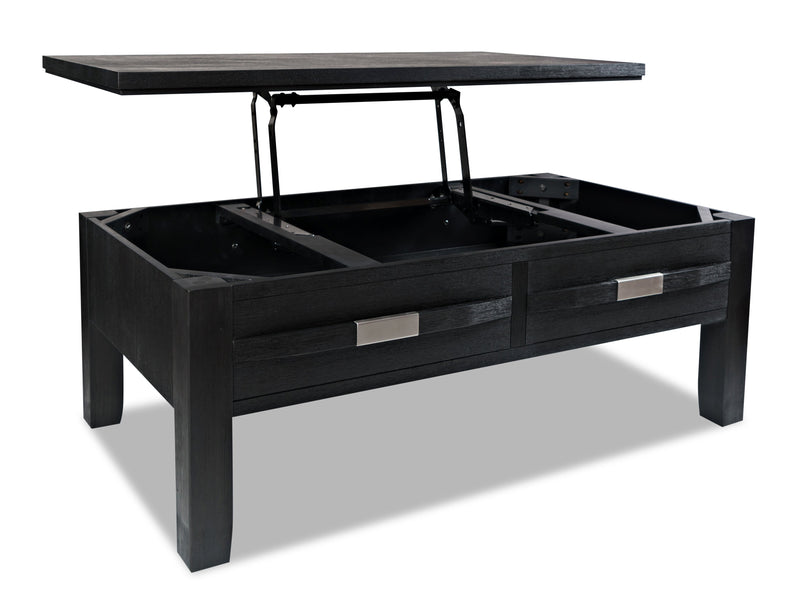 Table à café rustique Bronx de 48 po avec dessus relevable, rangement, tablette et roulettes - bois anthracite