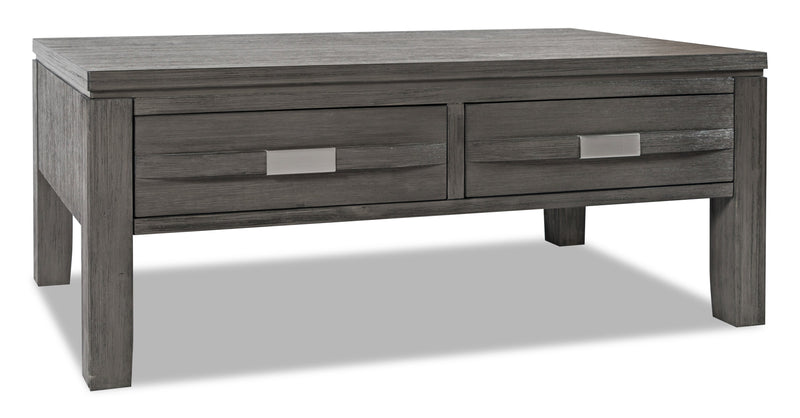 Table à café rustique Bronx de 48 po avec dessus relevable, rangement, tablette et roulettes - bois gris