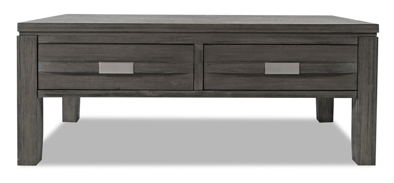 Table à café rustique Bronx de 48 po avec dessus relevable, rangement, tablette et roulettes - bois gris