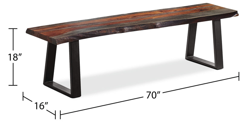 Banc de salle à manger Bowery de 70 po (L) en sheesham et métal avec base trapézoïde - brun