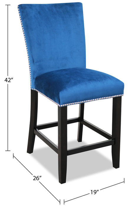 Chaise de salle à manger Cami de hauteur comptoir en tissu de velours - bleue