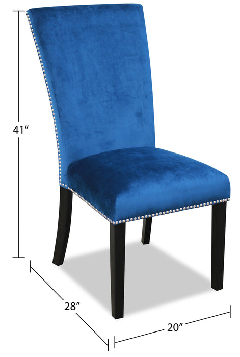 Chaise de salle à manger Cami en tissu de velours - bleue
