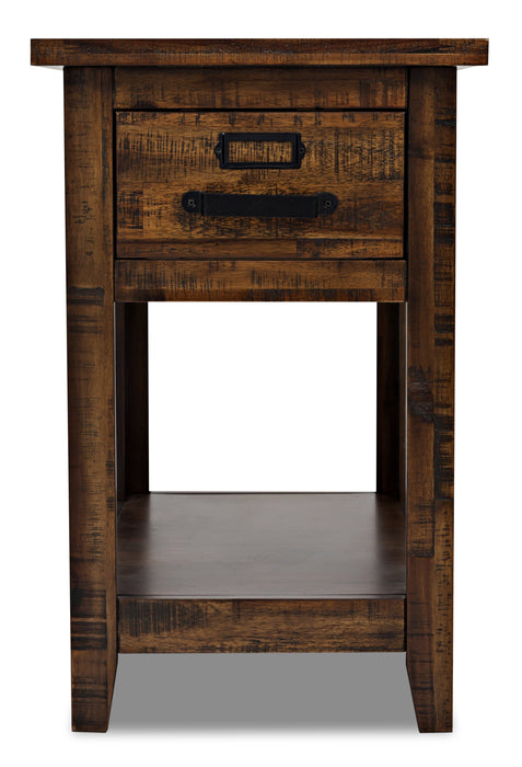 Table de fauteuil rustique Casey de 16 po avec rangement et tablette - bois brun