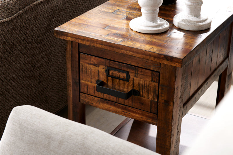 Table de fauteuil rustique Casey de 16 po avec rangement et tablette - bois brun