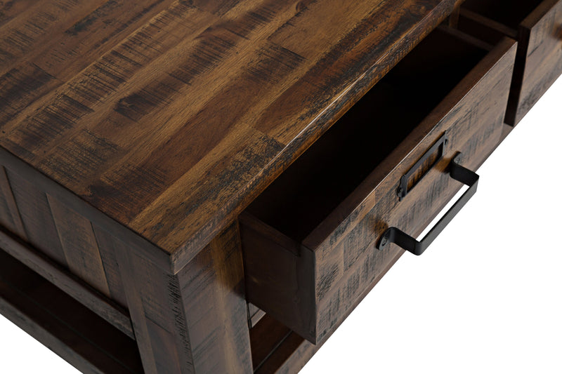 Table à café rustique Casey de 48 po avec rangement, tablette et roulettes - bois brun