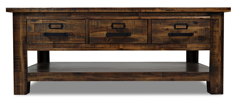 Table à café rustique Casey de 48 po avec rangement, tablette et roulettes - bois brun