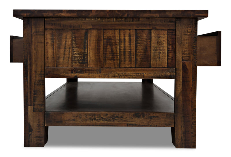 Table à café rustique Casey de 48 po avec rangement, tablette et roulettes - bois brun