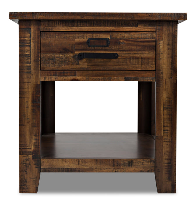 Table de bout rustique Casey de 24 po avec rangement et tablette - bois brun