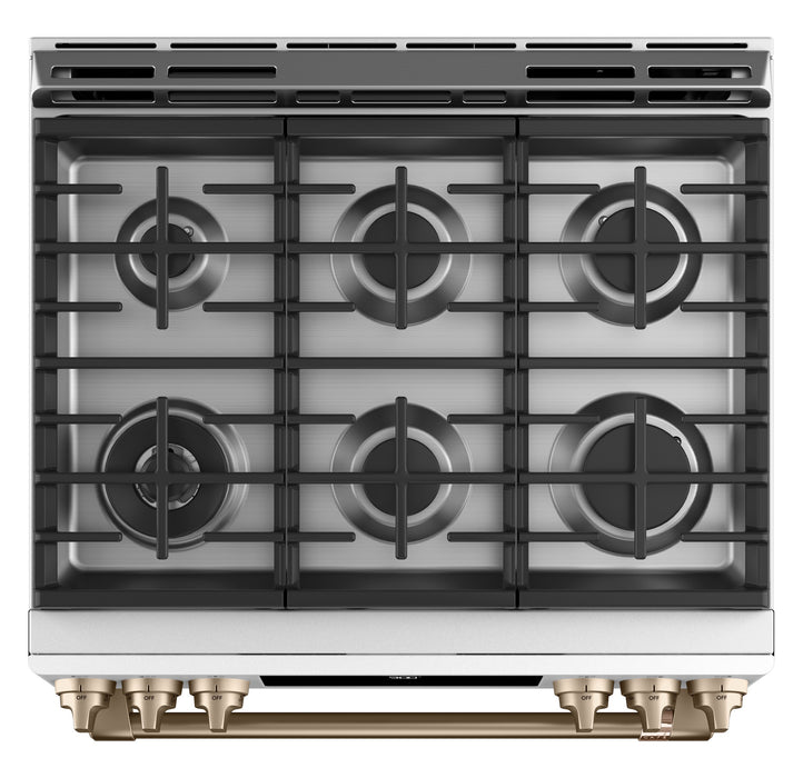 Cuisinière intelligente hybride Café de 5,7 pi³ avec convection européenne véritable et grilles autonettoyantes - blanc mat - CC2S900P4MW2
