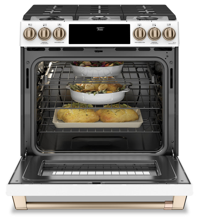 Cuisinière intelligente hybride Café de 5,7 pi³ avec convection européenne véritable et grilles autonettoyantes - blanc mat - CC2S900P4MW2