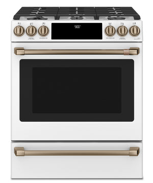 Cuisinière intelligente hybride Café de 5,7 pi³ avec convection européenne véritable et grilles autonettoyantes - blanc mat - CC2S900P4MW2