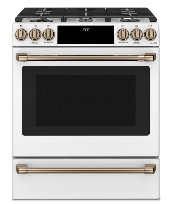 Cuisinière intelligente hybride Café de 5,7 pi³ avec convection européenne véritable et grilles autonettoyantes - blanc mat - CC2S900P4MW2