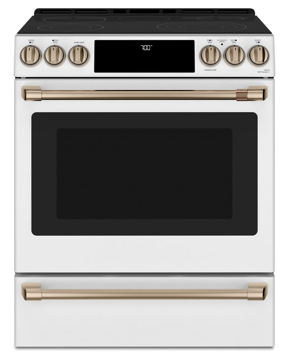 Cuisinière intelligente électrique Café de 5,7 pi³ avec convection européenne véritable et grilles autonettoyantes - blanc mat - CCES700P4MW2