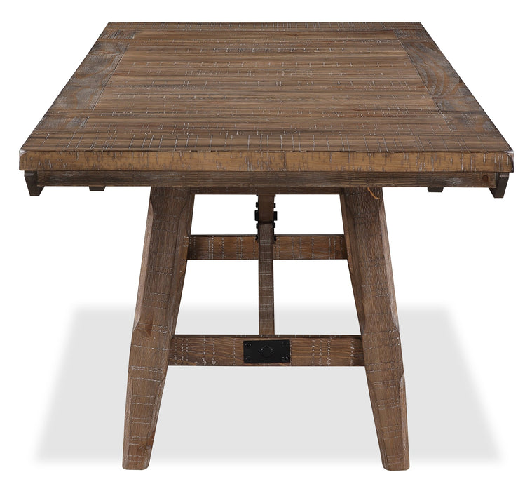 Ensemble de salle à manger Cedar 6 pièces en pin avec table de 72,07 po (L), base à tréteaux, banc et 4 chaises - brun