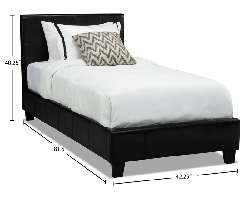 Lit rembourré Chase en tissu de cuir végétalien brun - format lit simple