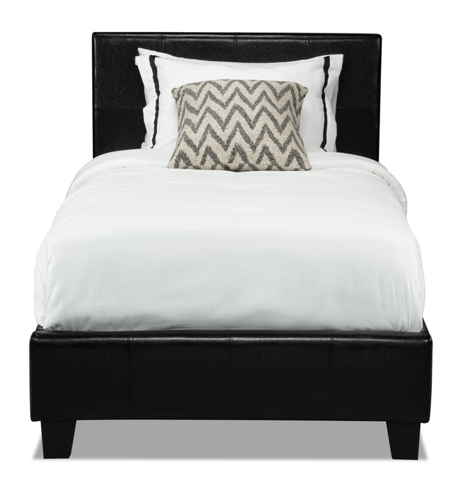 Lit rembourré Chase en tissu de cuir végétalien brun - format lit simple