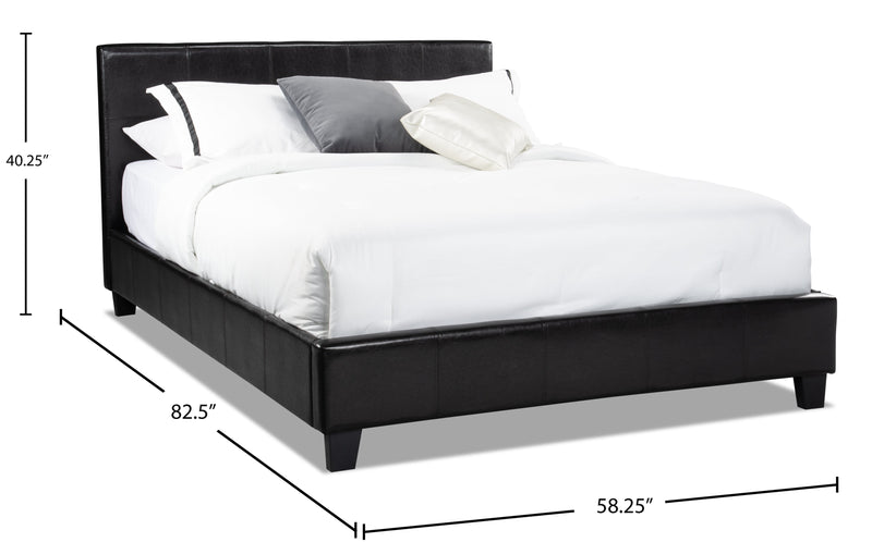 Lit rembourré Chase en tissu de cuir végétalien brun - format lit double