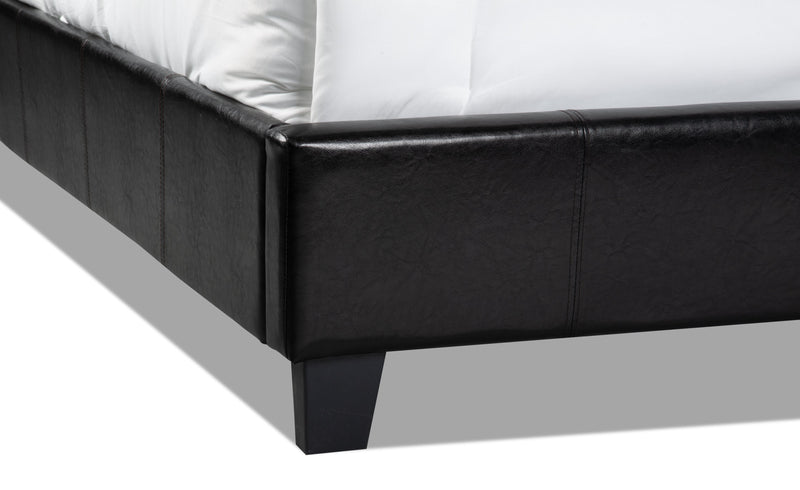 Lit rembourré Chase en tissu de cuir végétalien brun - format grand lit