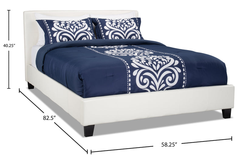 Lit rembourré Chase en tissu de cuir végétalien blanc - format lit double