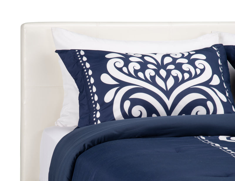 Lit rembourré Chase en tissu de cuir végétalien blanc - format lit double