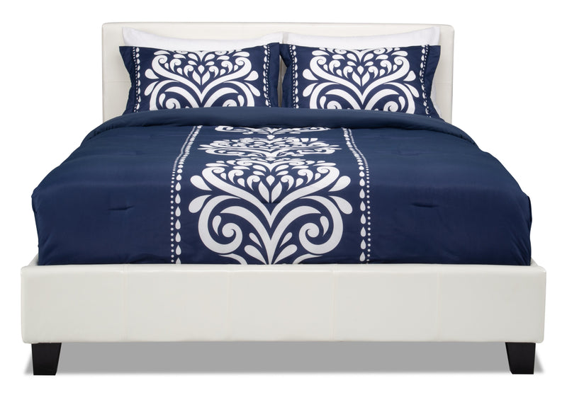 Lit rembourré Chase en tissu de cuir végétalien blanc - format lit double