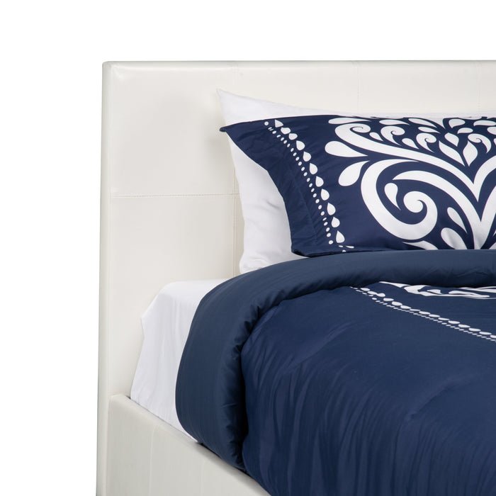 Lit rembourré Chase en tissu de cuir végétalien blanc - format lit simple