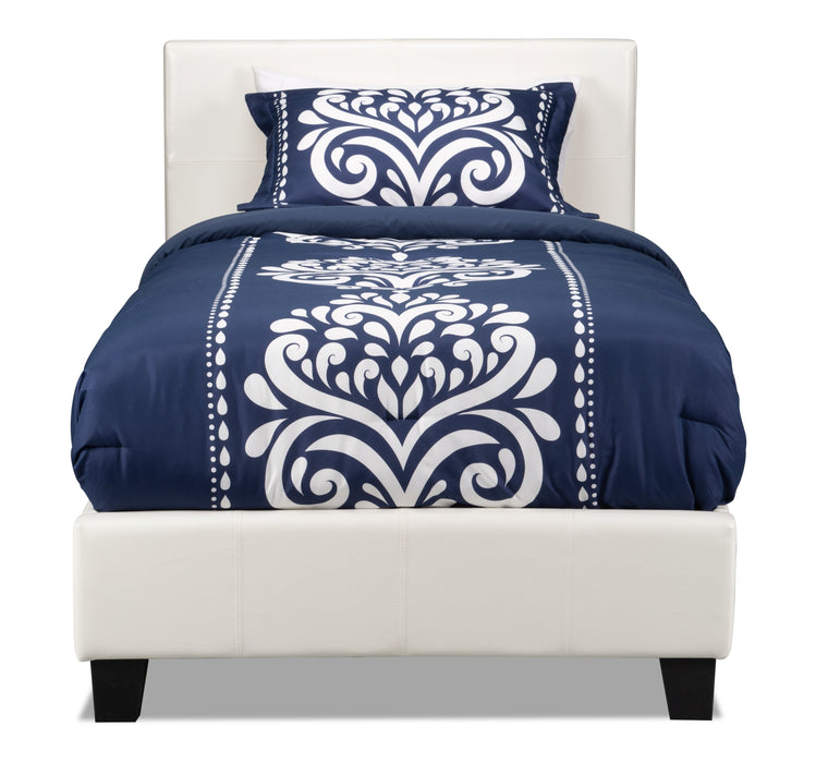 Lit rembourré Chase en tissu de cuir végétalien blanc - format lit simple