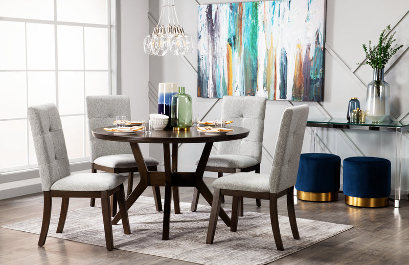 Ensemble de salle à manger Chelsea 5 pièces avec table ronde de 48 po (L) et 4 chaises grises - gris et brun