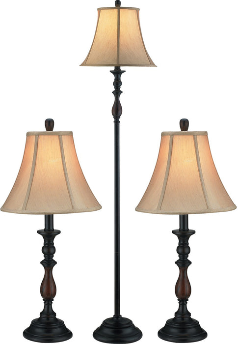 Ensemble 3 lampes traditionnelles bronze antique, 2 lampes de table et 1 lampe à pied