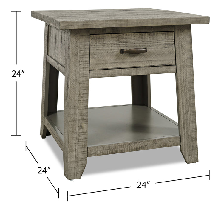 Table de bout rustique Colson de 24 po avec rangement et tablette - bois de grève 