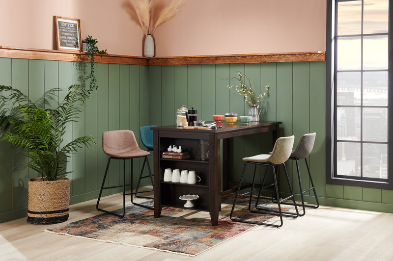 Tabouret Coty de hauteur comptoir en tissu de cuir végétalien et en métal - brun