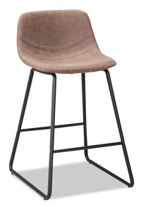  Tabouret Coty de hauteur comptoir en tissu de cuir végétalien et en métal - brun