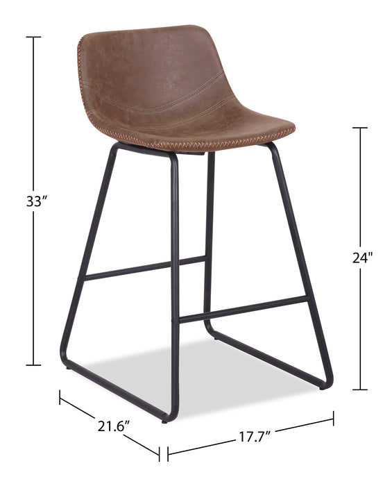 Tabouret Coty de hauteur comptoir en tissu de cuir végétalien et en métal - brun