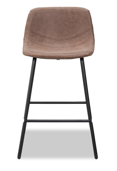 Tabouret Coty de hauteur comptoir en tissu de cuir végétalien et en métal - brun