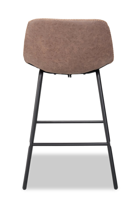 Tabouret Coty de hauteur comptoir en tissu de cuir végétalien et en métal - brun