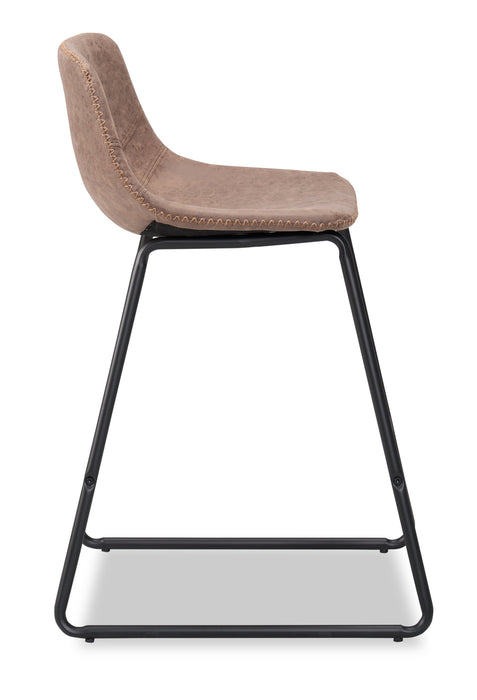 Tabouret Coty de hauteur comptoir en tissu de cuir végétalien et en métal - brun