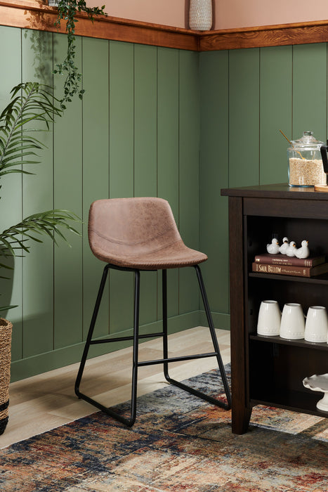 Tabouret Coty de hauteur comptoir en tissu de cuir végétalien et en métal - brun