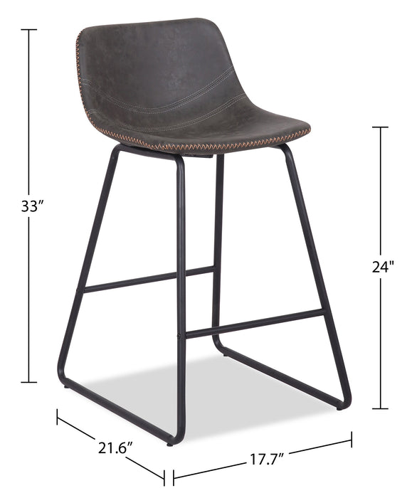 Tabouret Coty de hauteur comptoir en tissu de cuir végétalien et en métal - gris