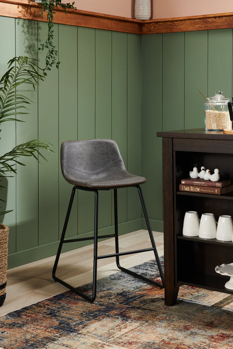 Tabouret Coty de hauteur comptoir en tissu de cuir végétalien et en métal - gris