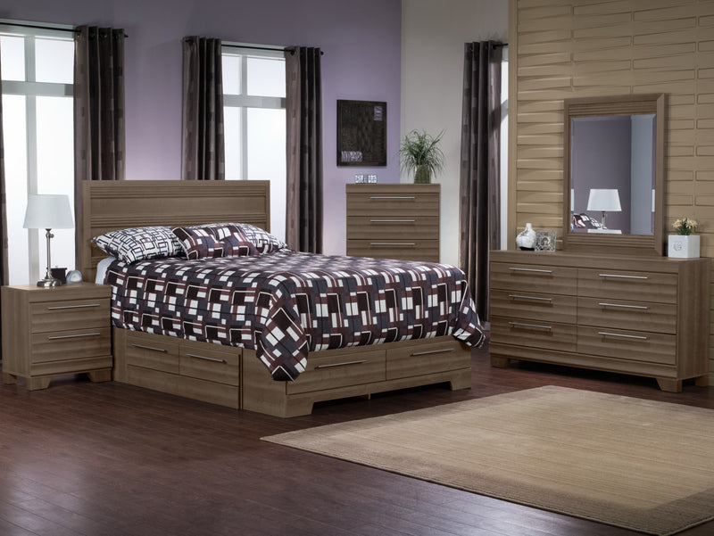 Ens. de chambre à coucher Olivia 4 pièces avec lit double de rangement et commode verticale - gris